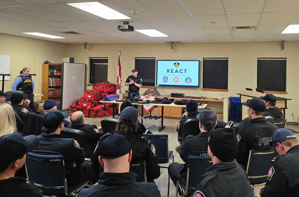 Huronia West OPP Detachment presented to local firefighters about Responder Emergency Aid and Care Training (REACT)
