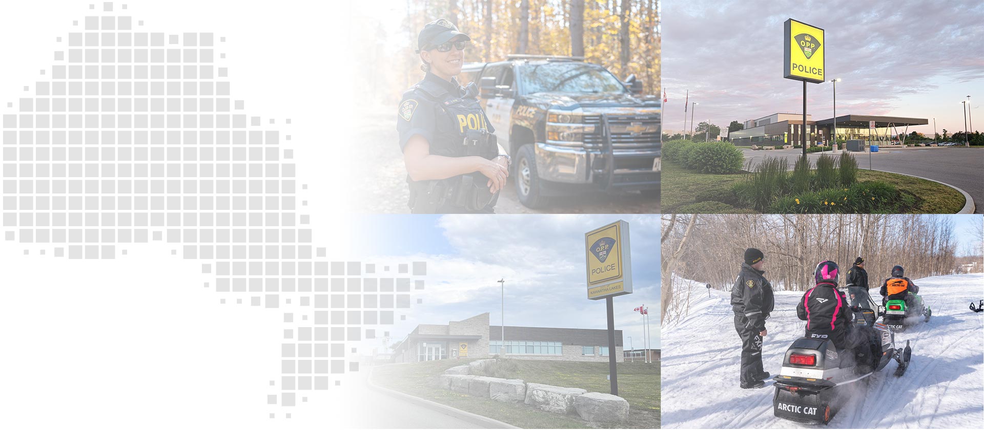 Collage of OPP detachment exteriors and officers