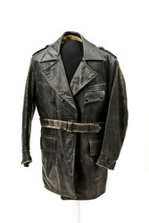 Sheepskin lined black leather coat worn by Stanley G. Batt #570.